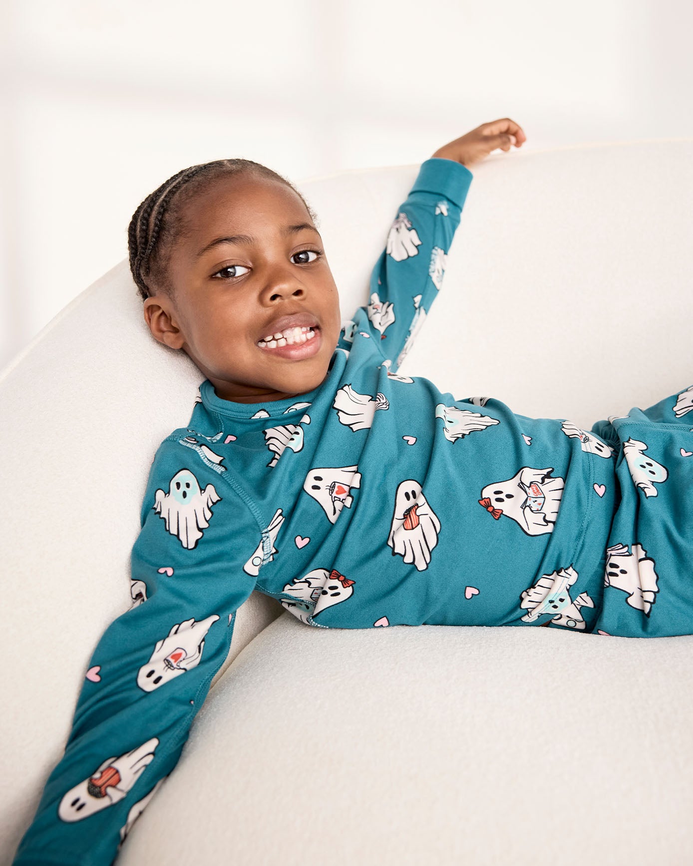 Kids Halloween Ghost Print  Long Pyjama Set - Teal