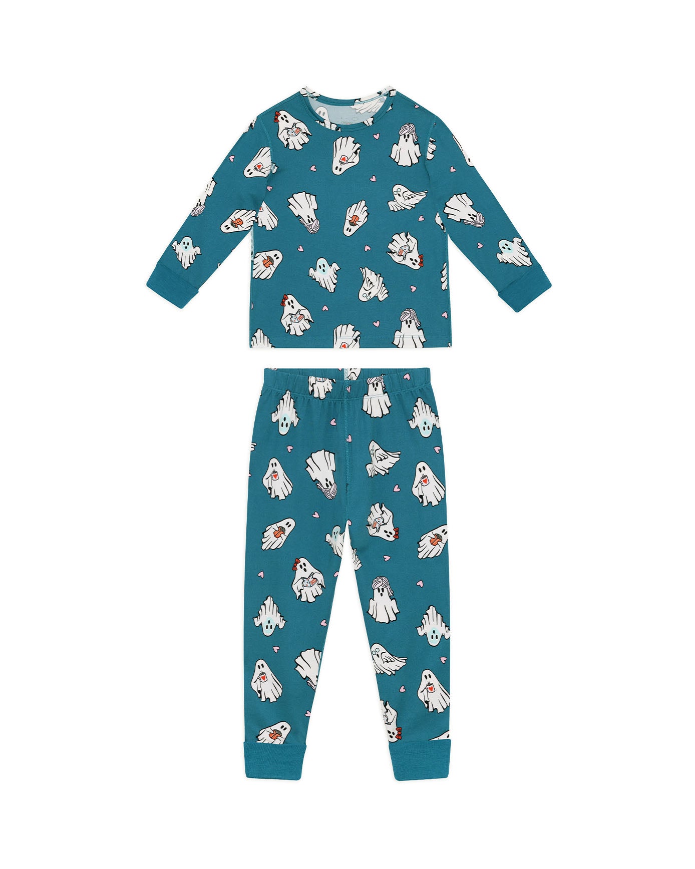 Kids Halloween Ghost Print  Long Pyjama Set - Teal