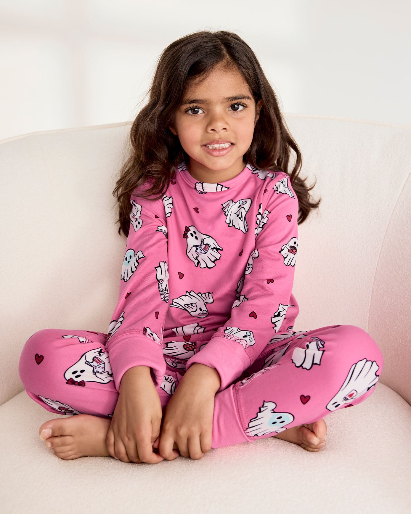 Kids Halloween Ghost Print  Long Pyjama Set - Pink