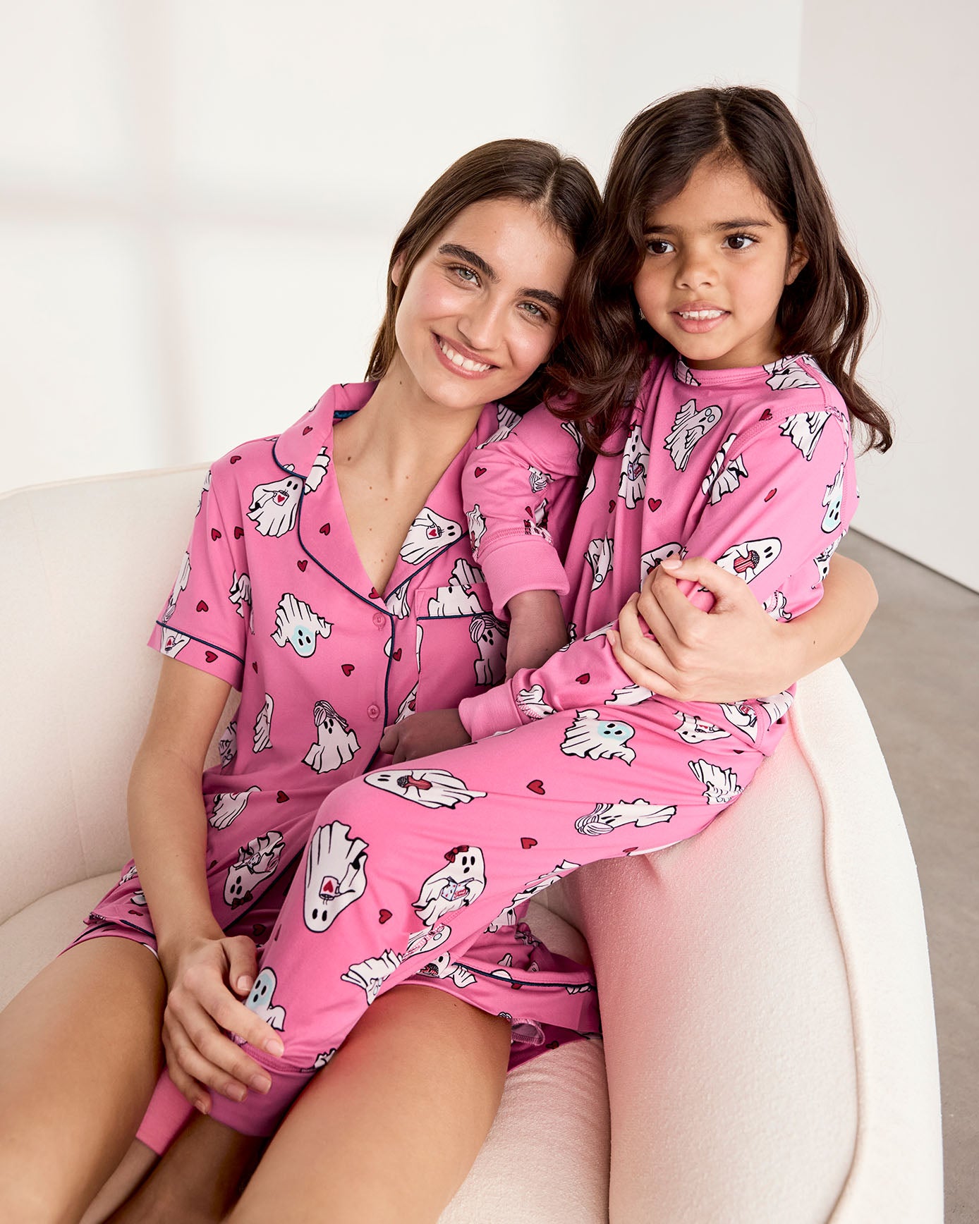 Kids Halloween Ghost Print  Long Pyjama Set - Pink