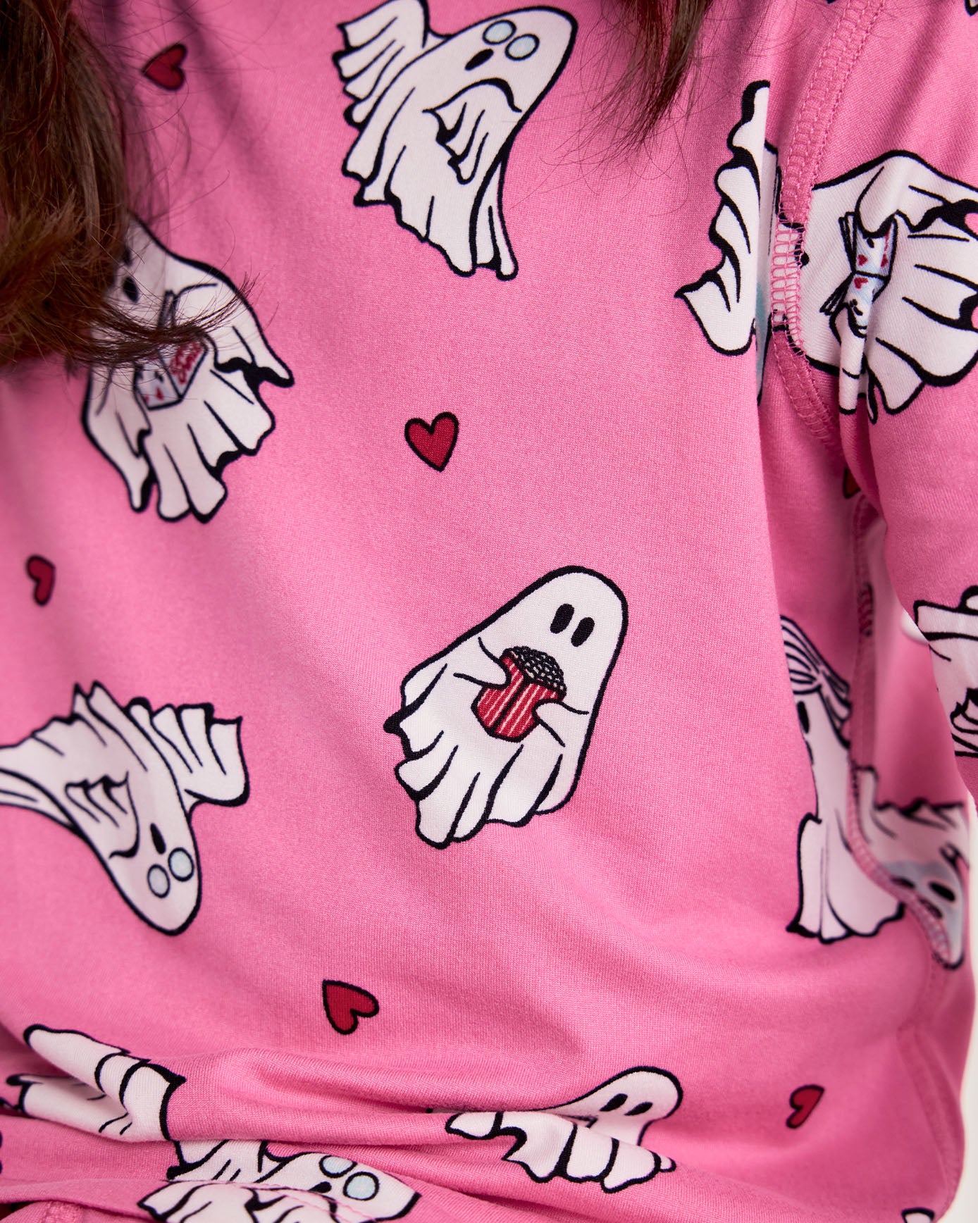 Kids Halloween Ghost Print  Long Pyjama Set - Pink