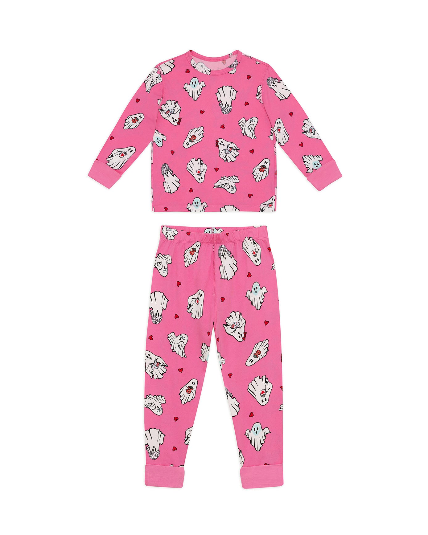 Kids Halloween Ghost Print  Long Pyjama Set - Pink