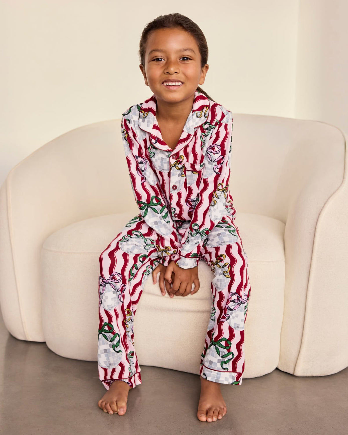 Kids Wavy Stripe Disco Ball Print Long Pyjama Set