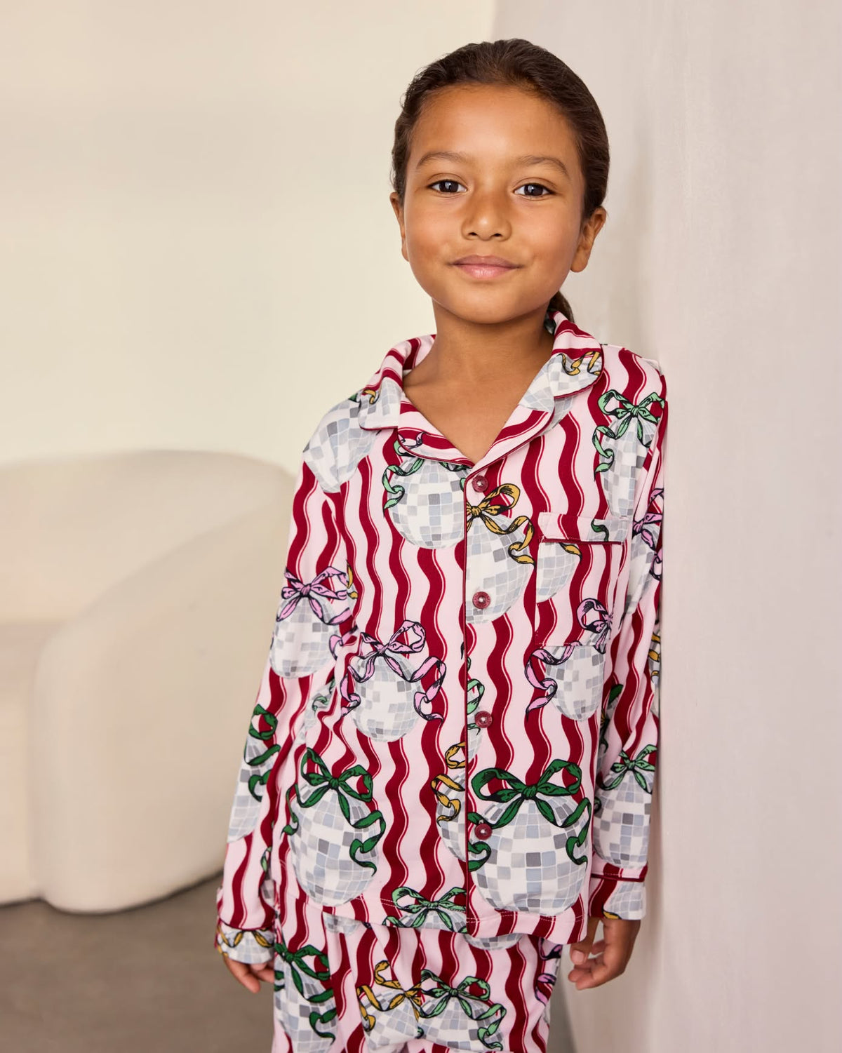Kids Wavy Stripe Disco Ball Print Long Pyjama Set