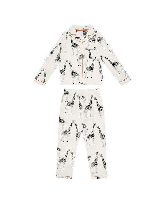 Kids Organic Cotton Giraffe Print Long Pyjama Set - Cream