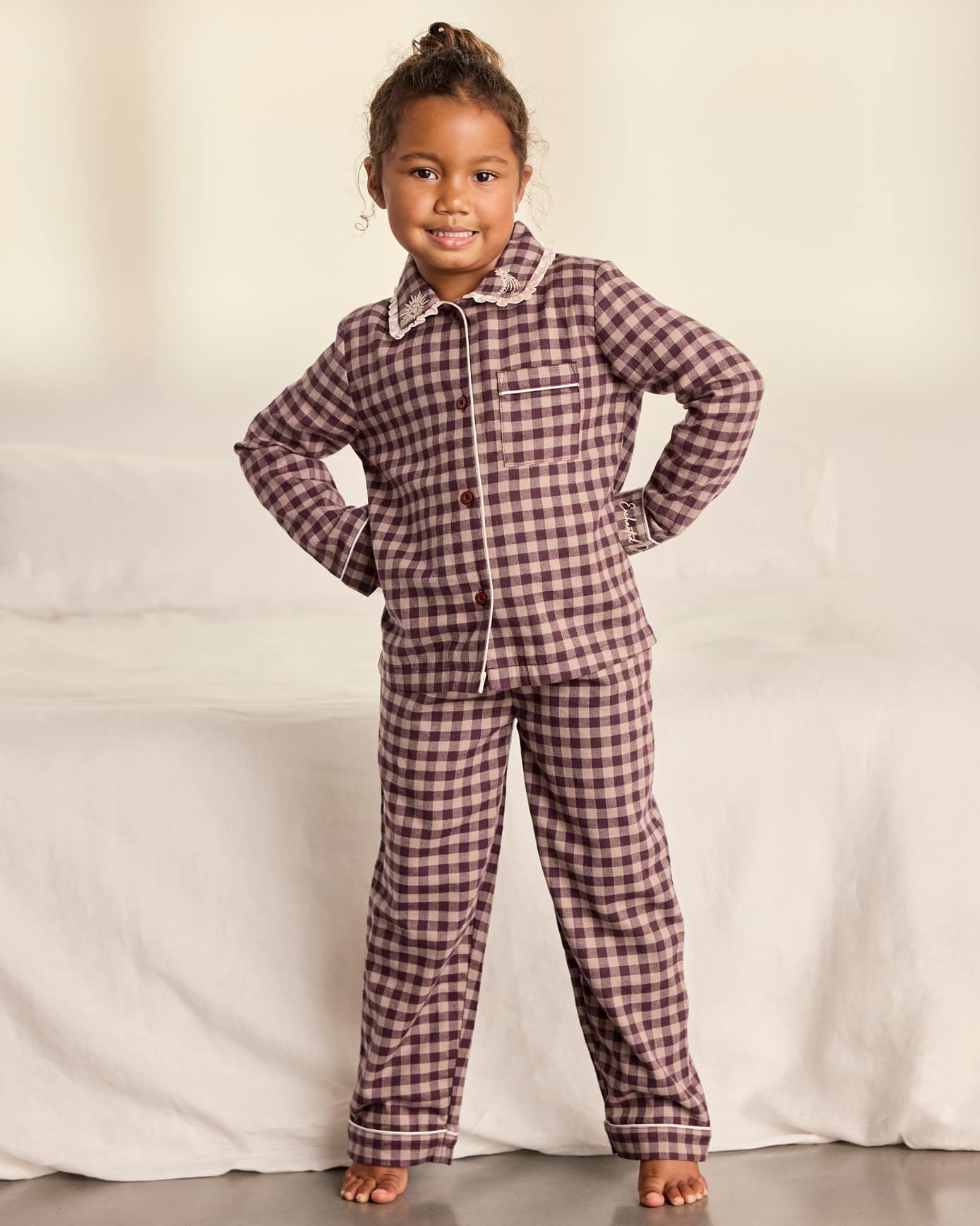 Kids Organic Cotton Embroidered Gingham Enchanted Dreams Long Pyjama Set