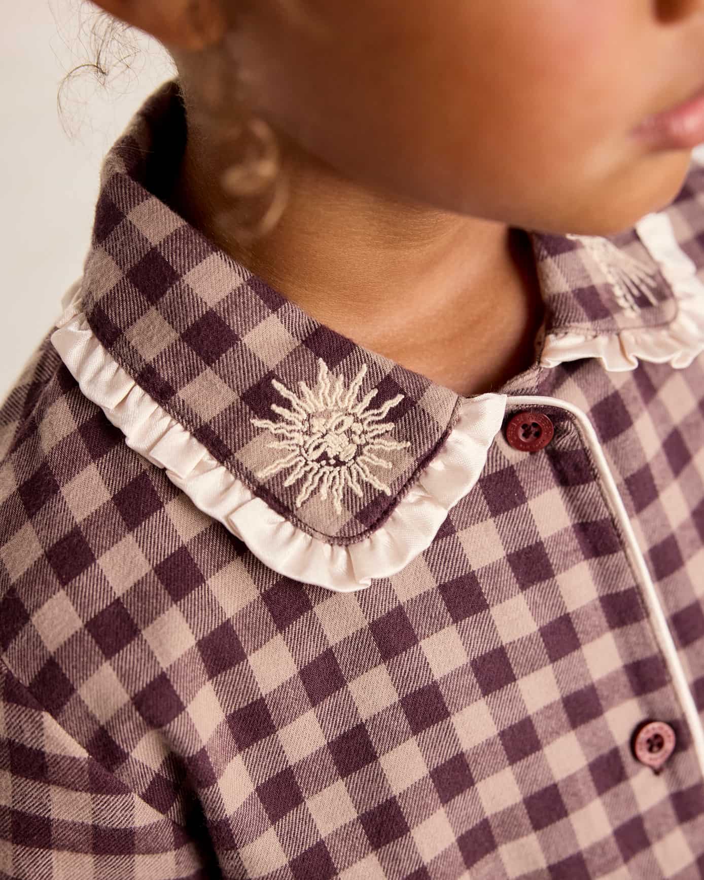 Kids Organic Cotton Embroidered Gingham Enchanted Dreams Long Pyjama Set