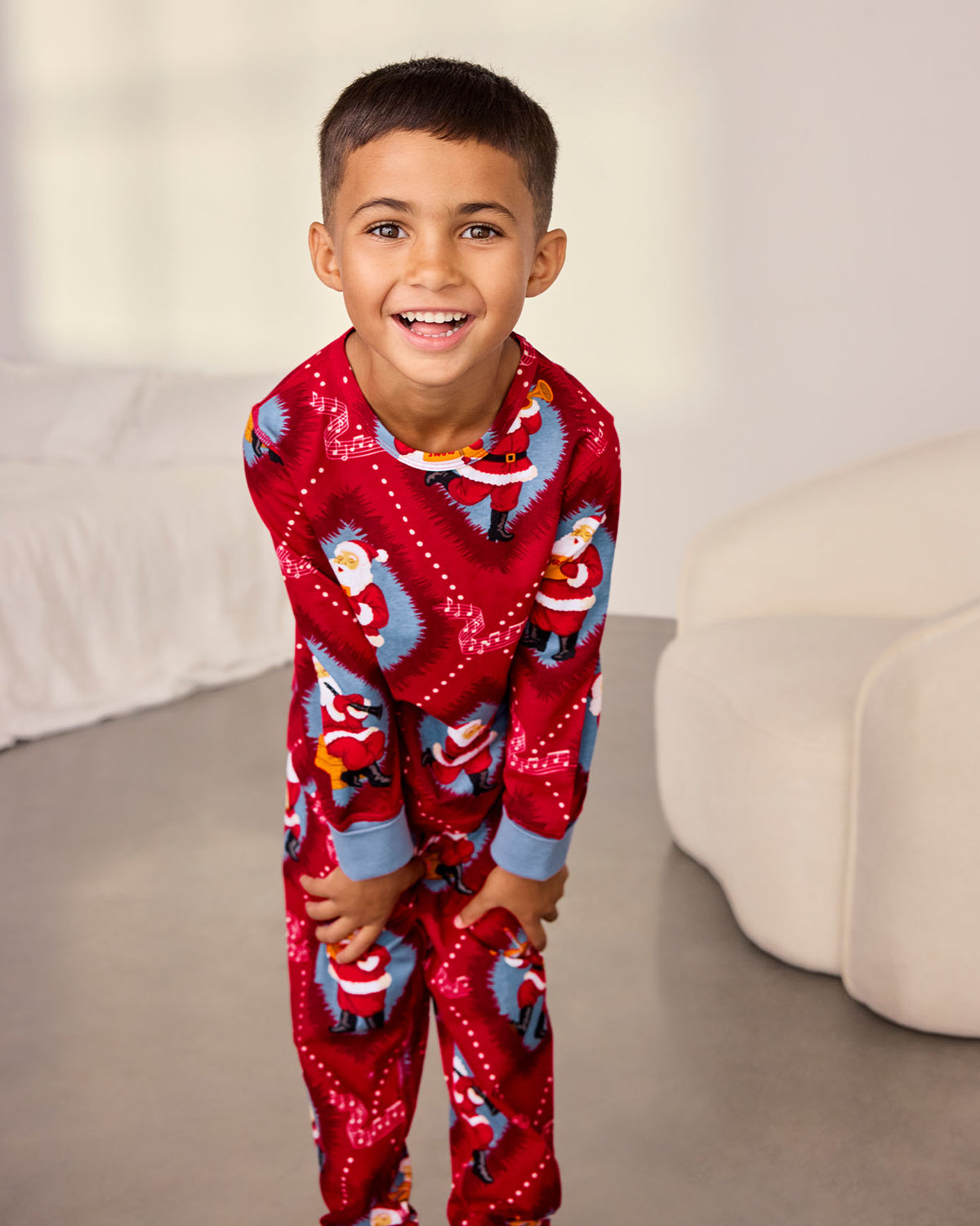 Kids Organic Cotton Christmas Santa Songbook Print Long Pyjama Set