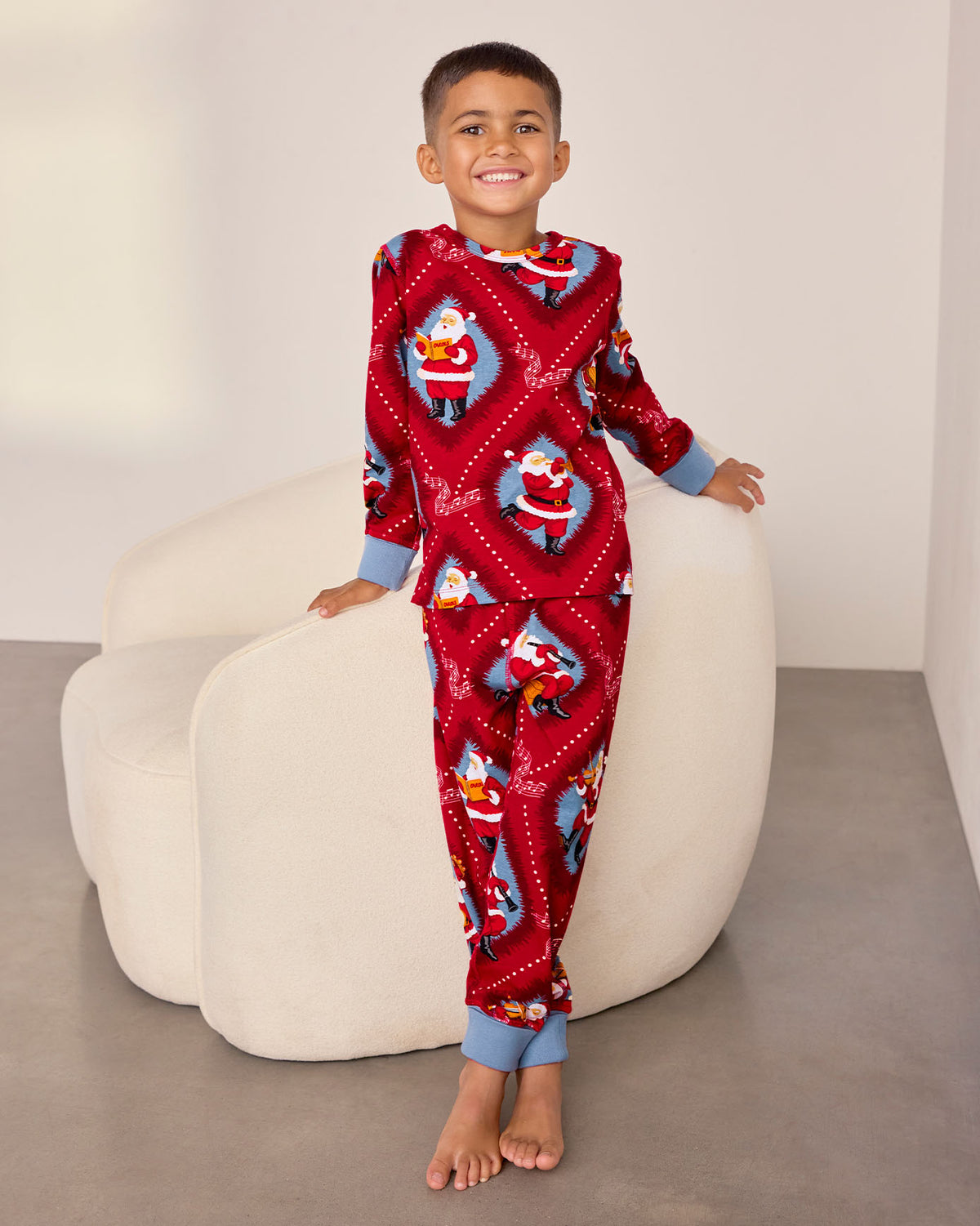 Kids Organic Cotton Christmas Santa Songbook Print Long Pyjama Set