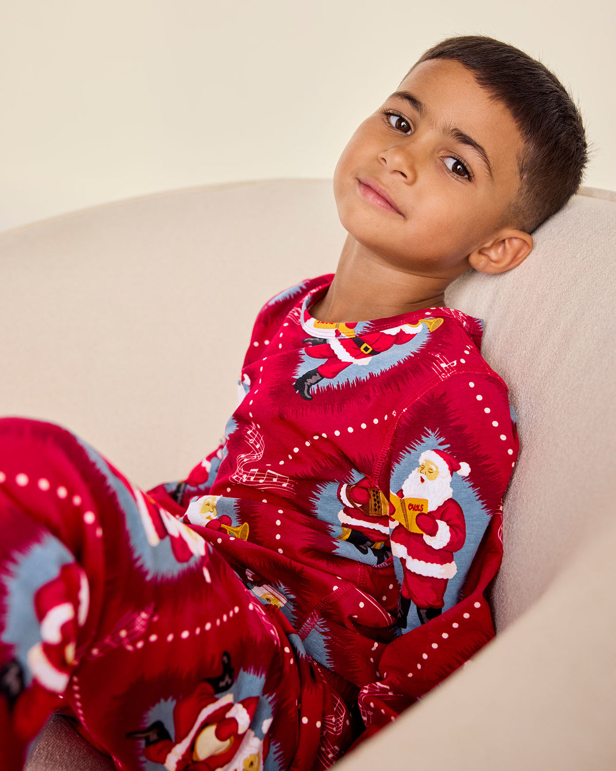 Kids Organic Cotton Christmas Santa Songbook Print Long Pyjama Set
