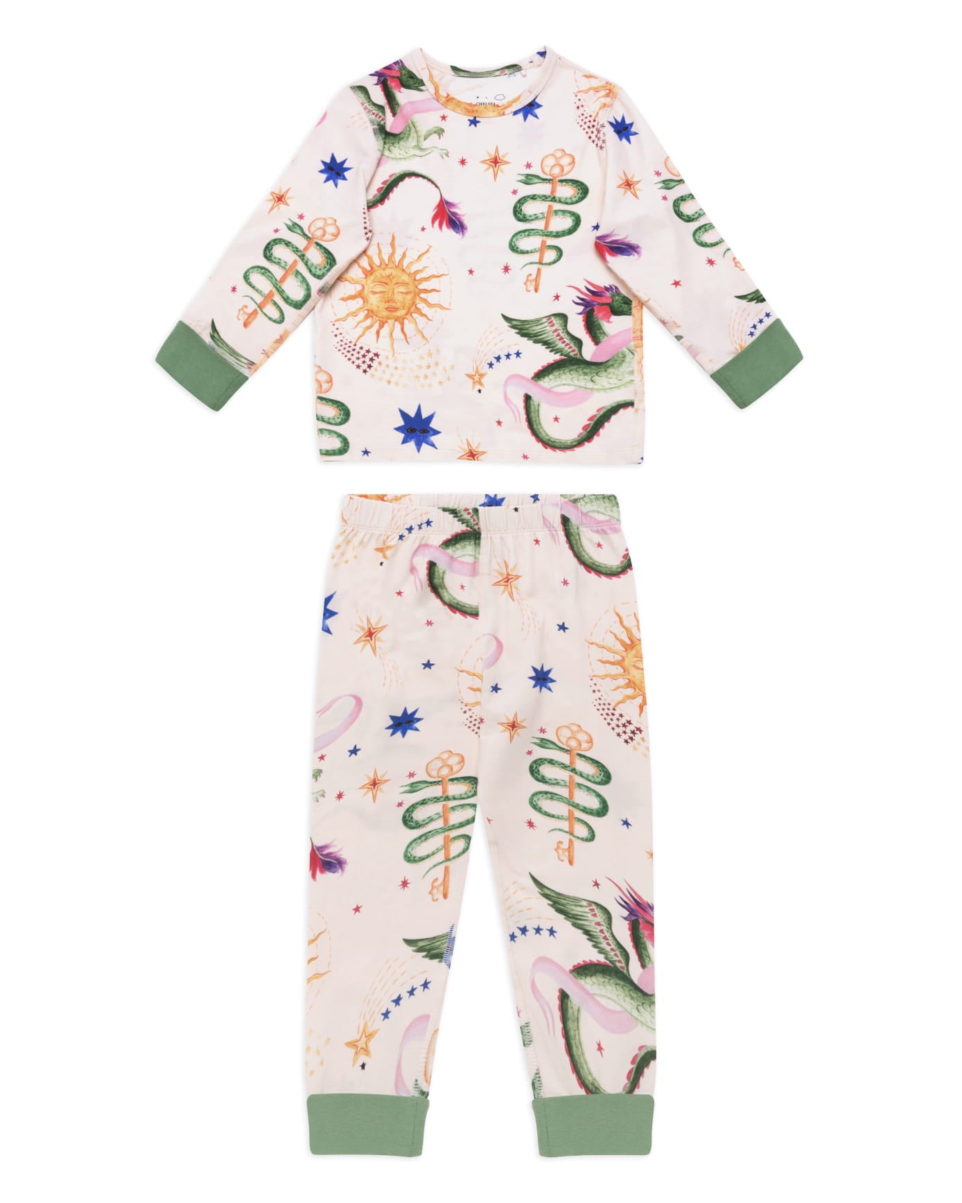 Kids Organic Cotton Mythical Dragon Print Long Pyjama Set