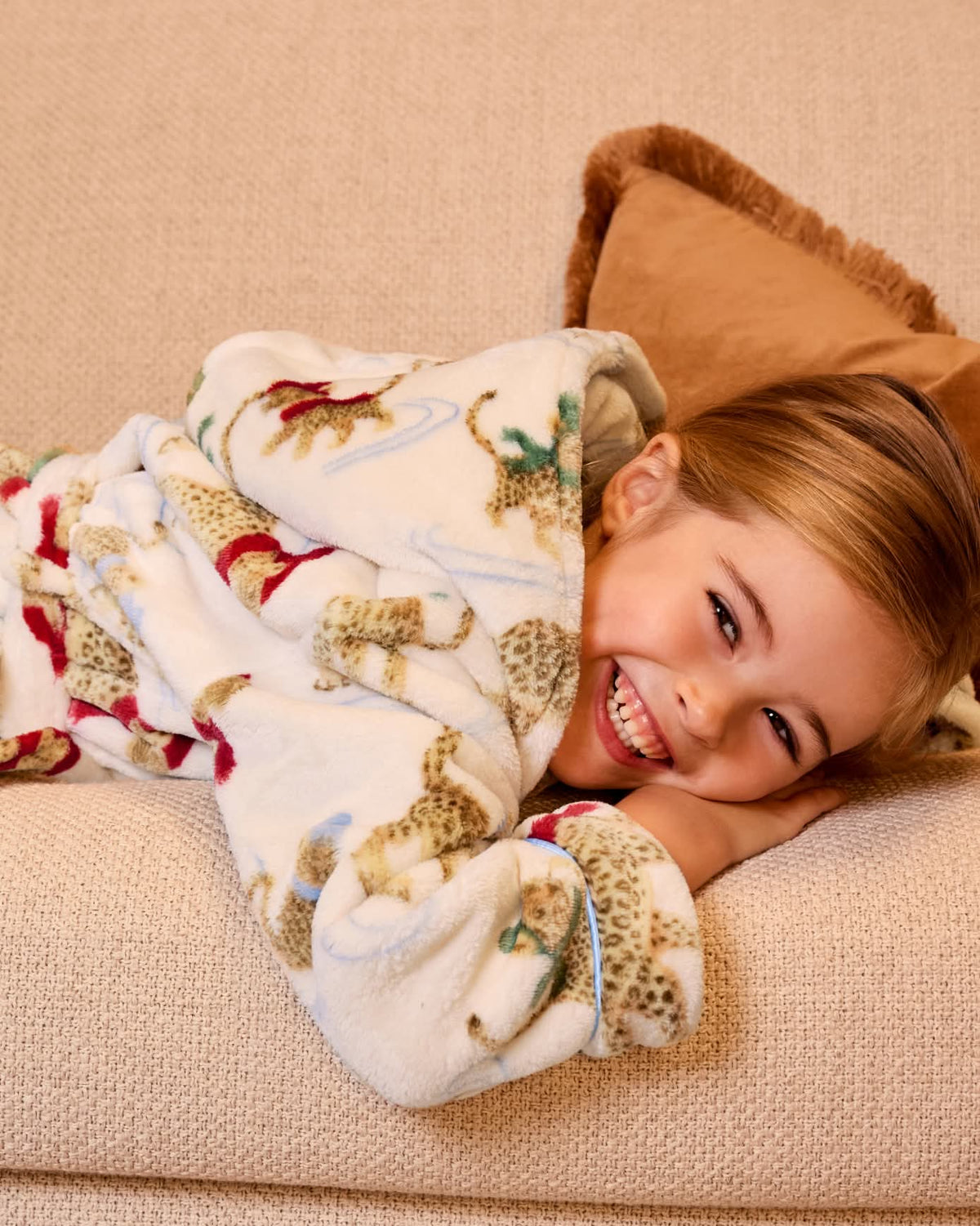 Kids Fleece Ice Skating Leopards Print Hooded Dressing Gown