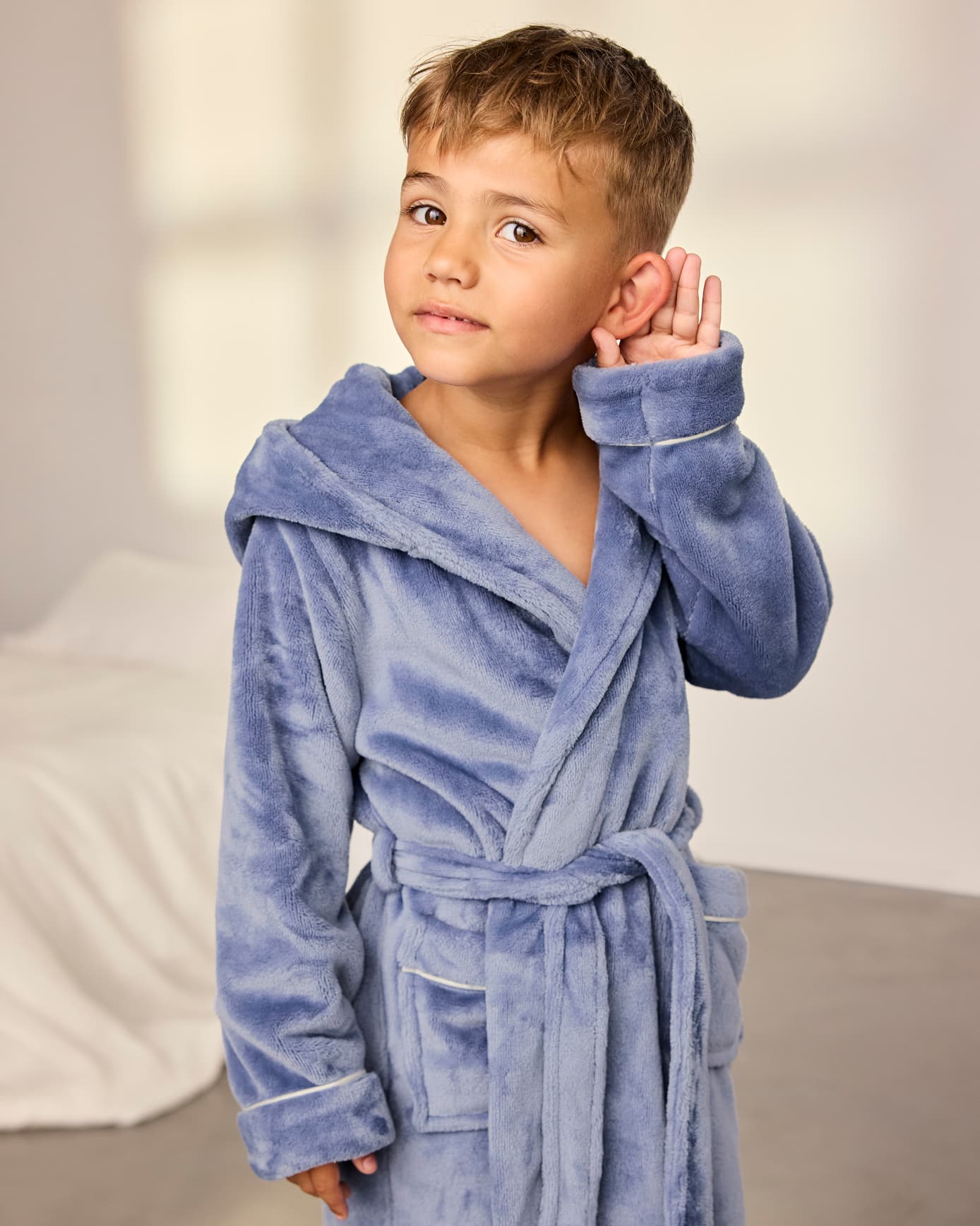 Kids Fleece Hooded Dressing Gown - Blue