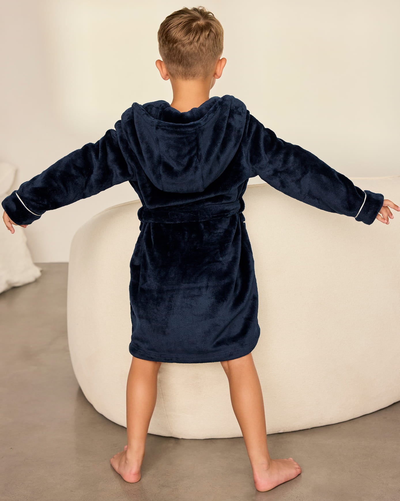 Kids Fleece Hooded Dressing Gown - Navy