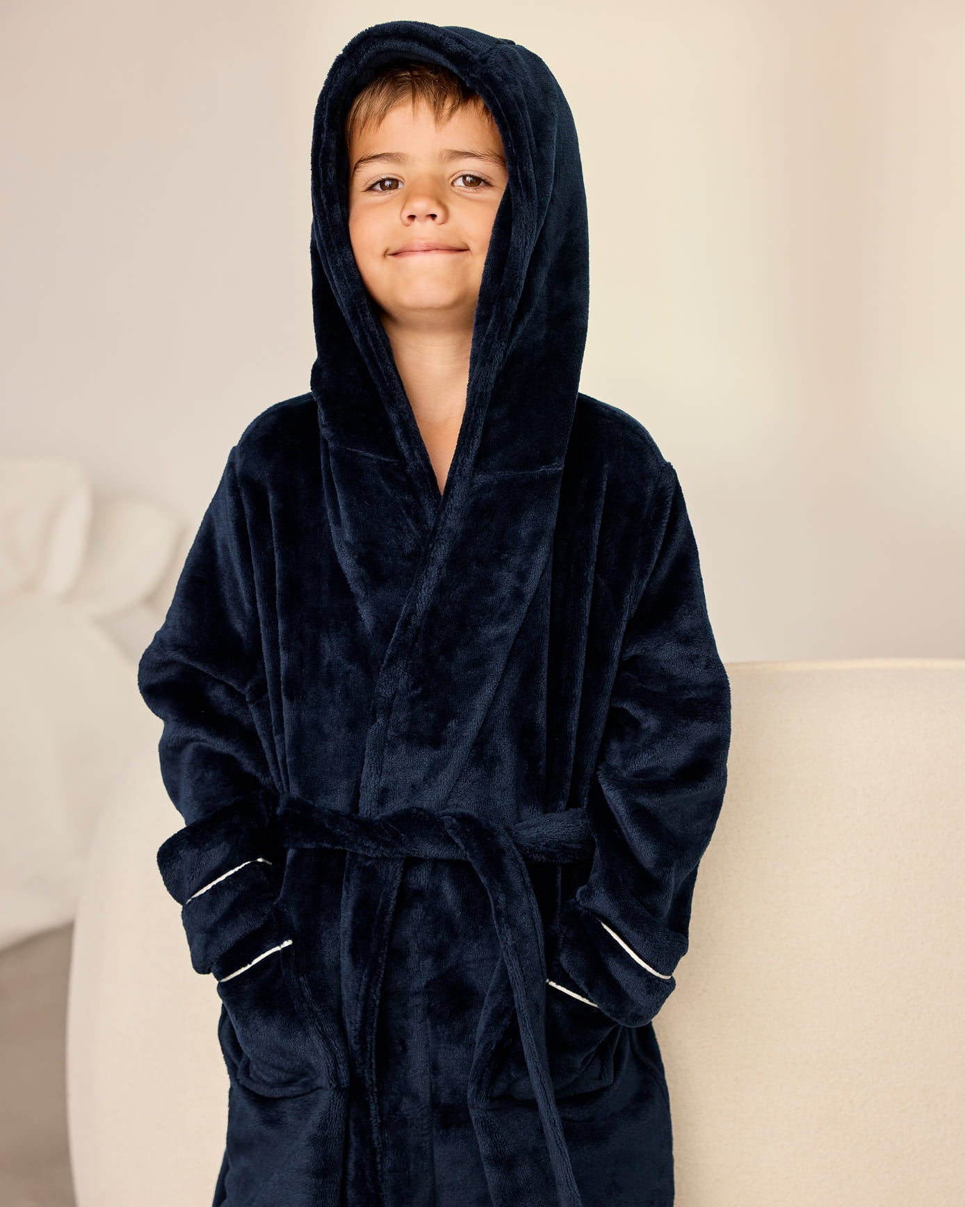 Kids Fleece Hooded Dressing Gown - Navy