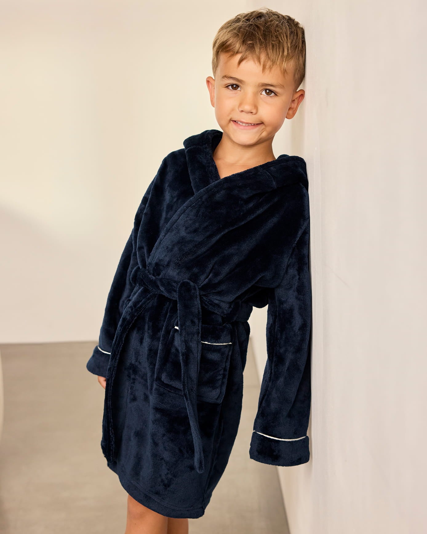 Kids Fleece Hooded Dressing Gown - Navy