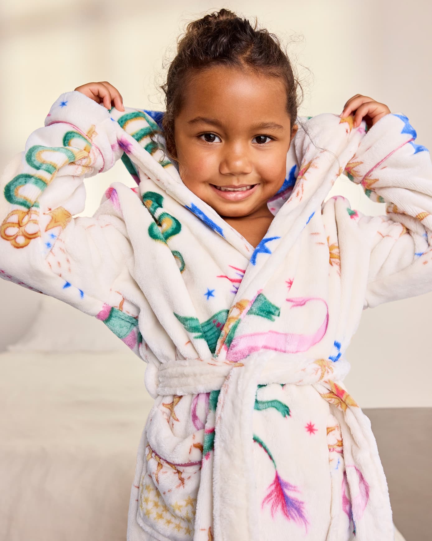 Kids Fleece Mythical Dragon Print Hooded Dressing Gown