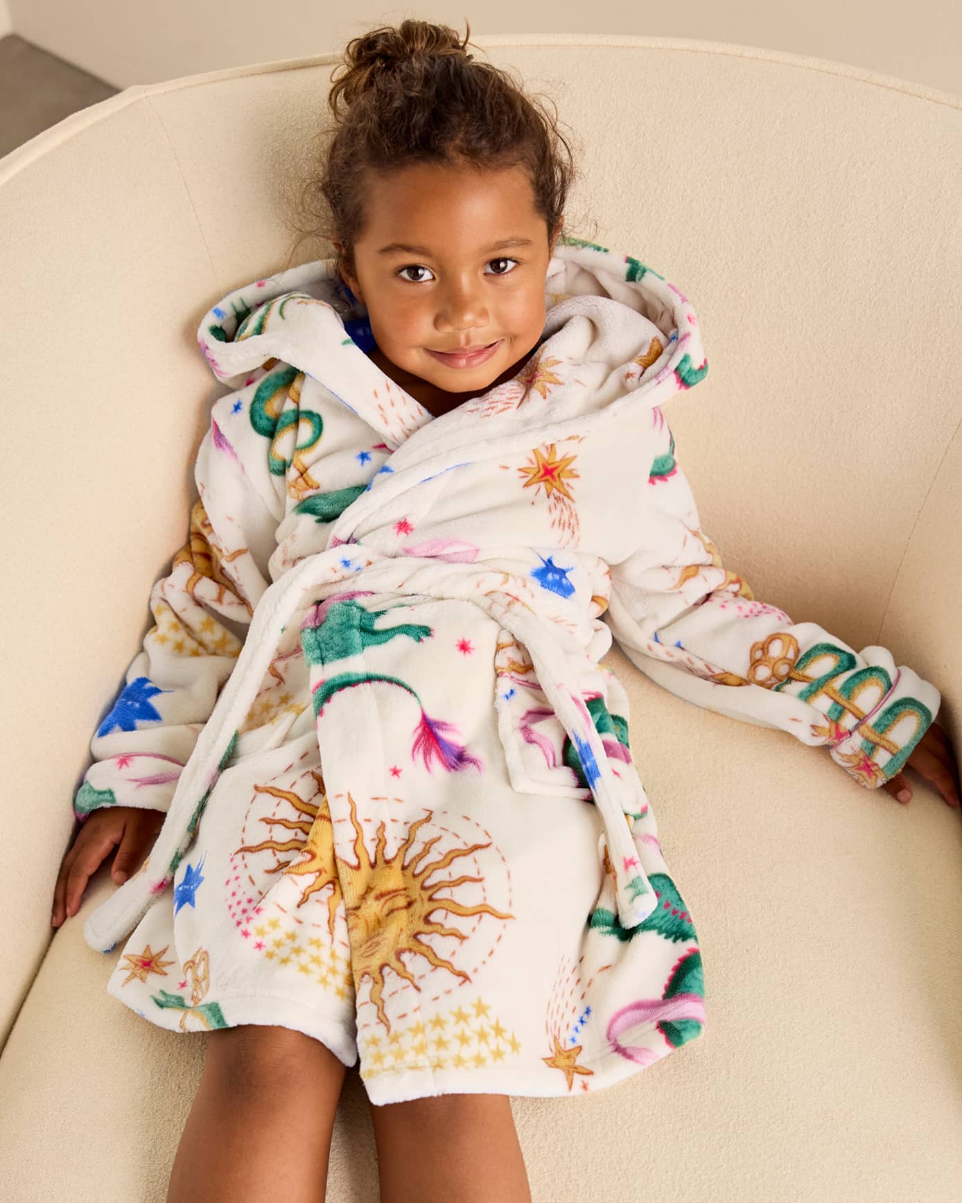 Kids Fleece Mythical Dragon Print Hooded Dressing Gown