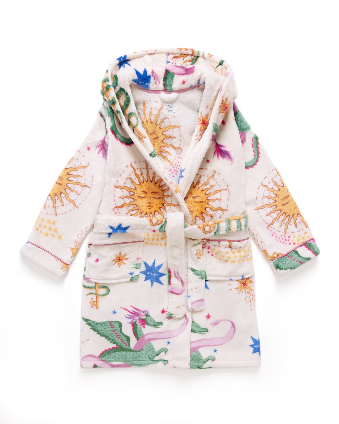 Kids Fleece Mythical Dragon Print Hooded Dressing Gown