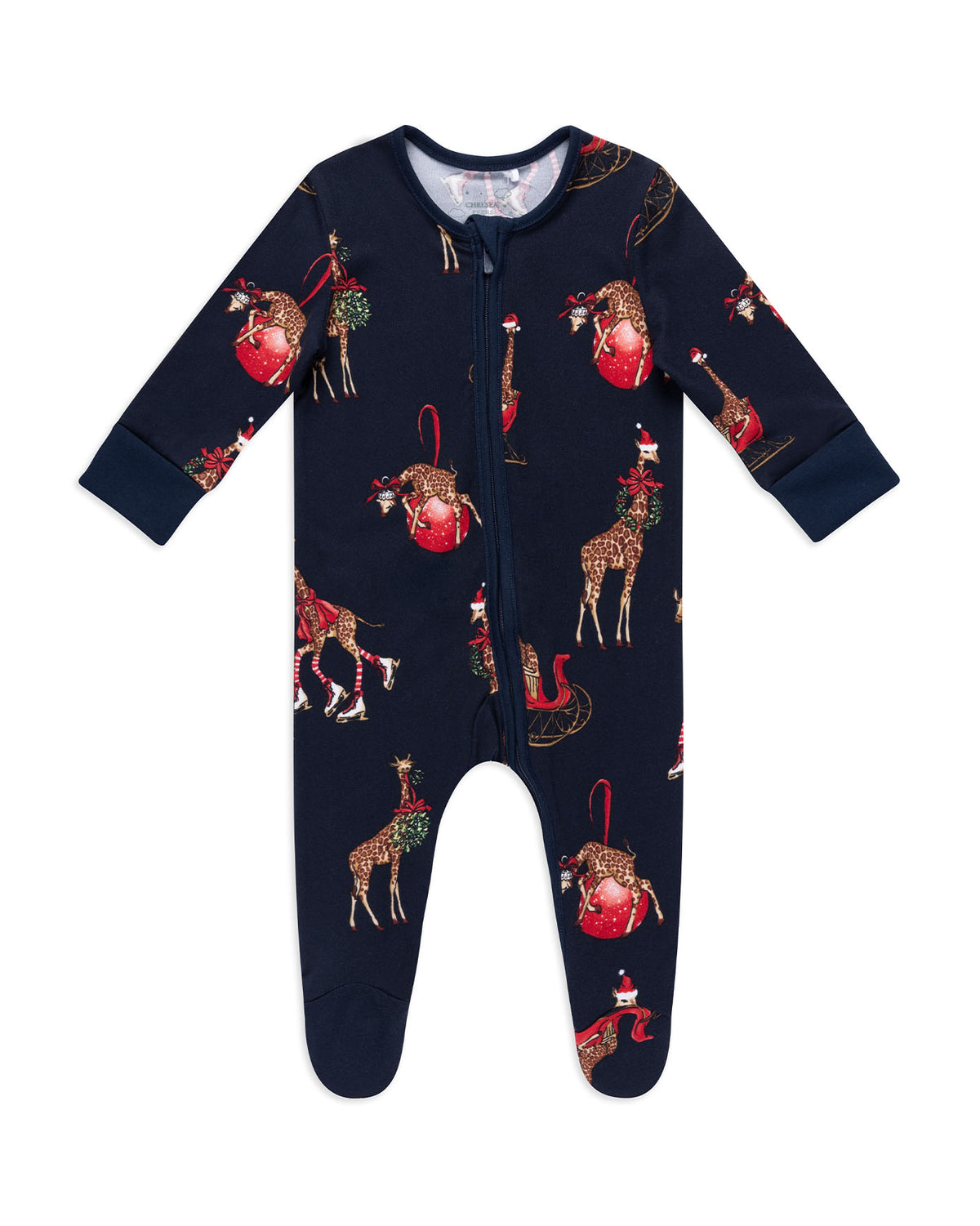 Baby Christmas Giraffe Print Sleepsuit