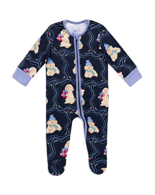 Baby Christmas Chip the Cockapoo Portraits Print Sleepsuit