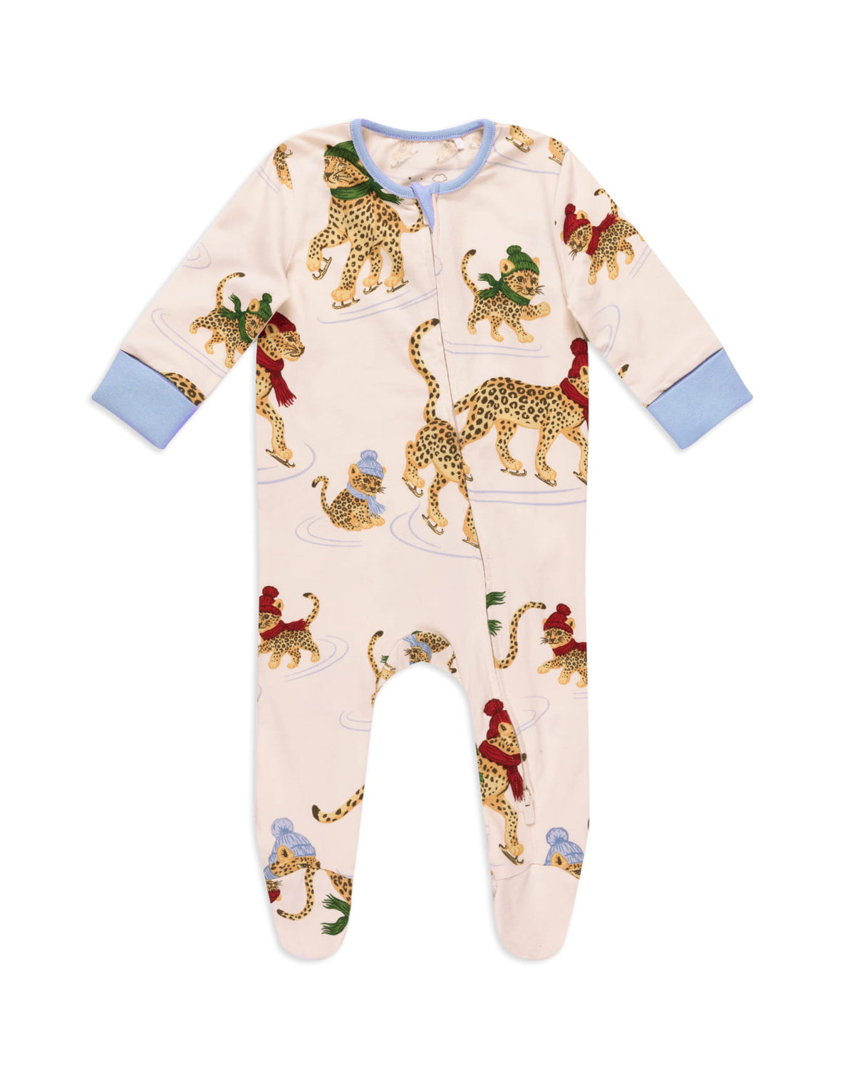 Baby Organic Cotton Ice Skating Leopards Print Sleepsuit