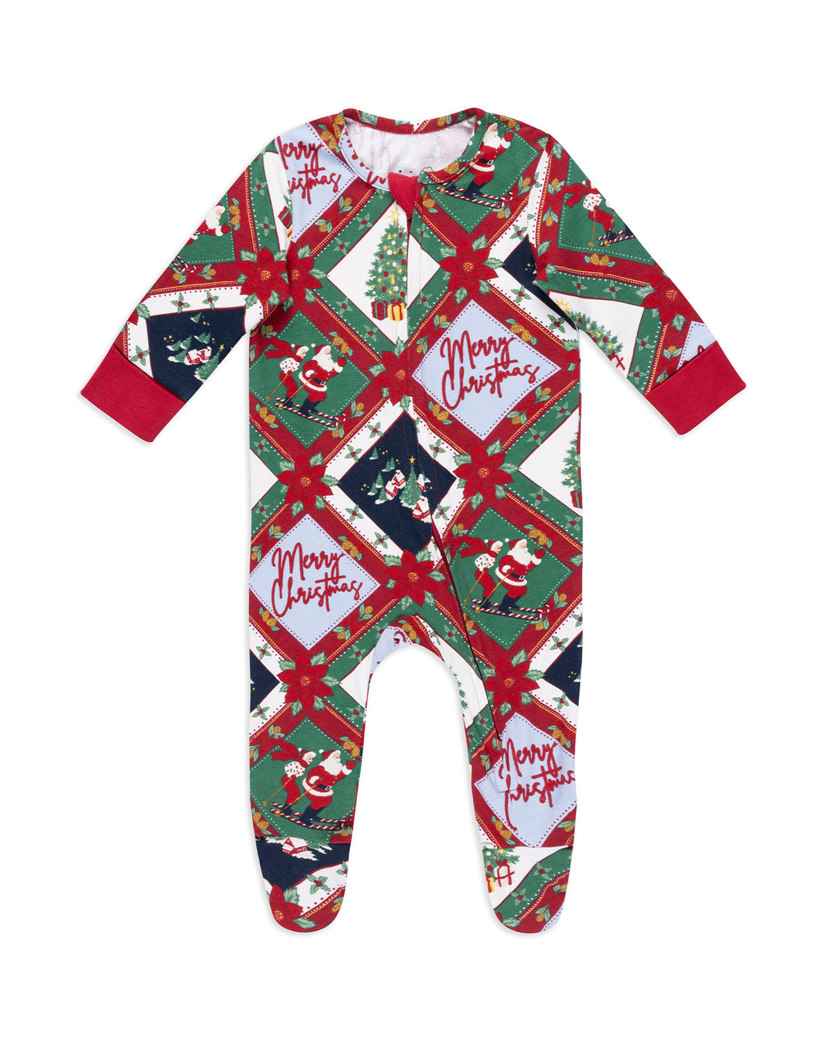 Baby Organic Cotton Christmas Patchwork Print Sleepsuit