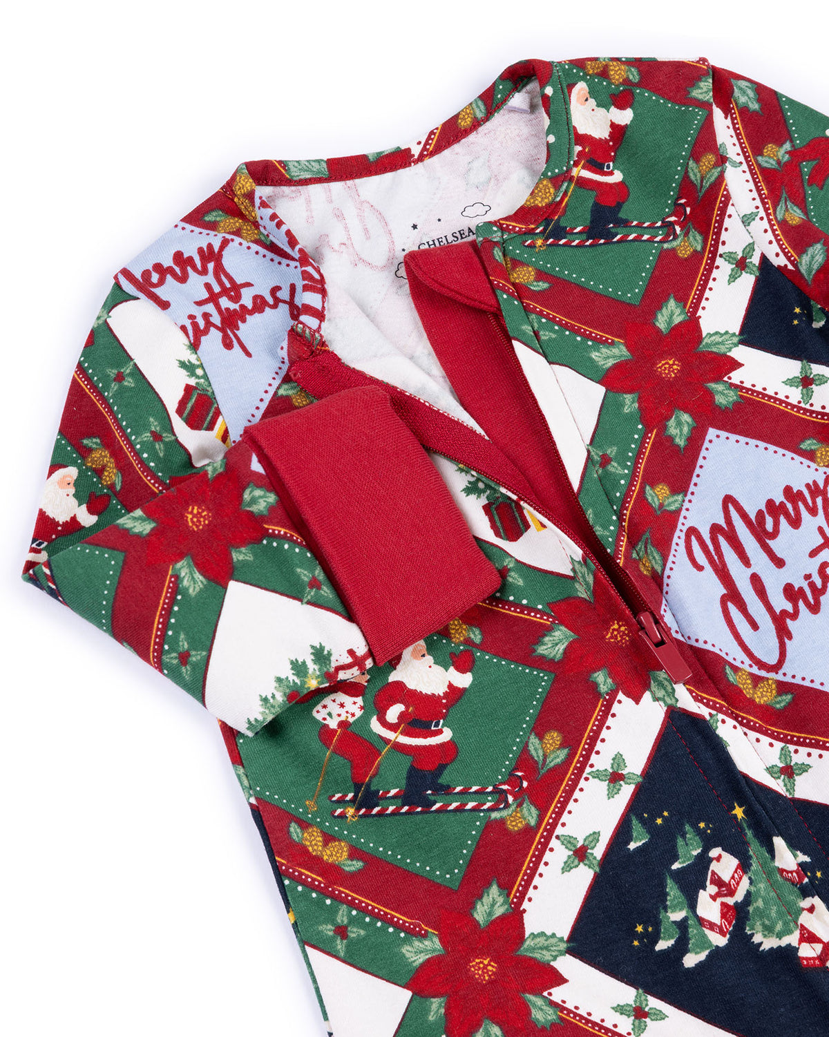 Baby Organic Cotton Christmas Patchwork Print Sleepsuit