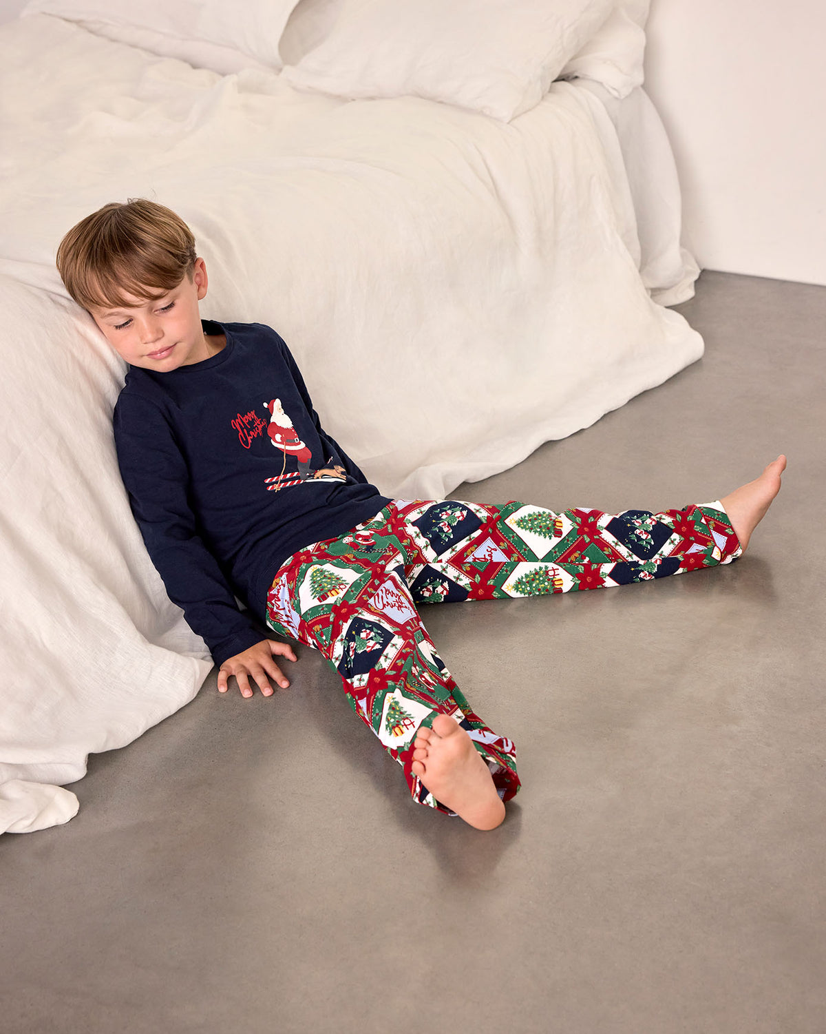 Kids Organic Cotton Christmas Patchwork Print Long Pyjama Set