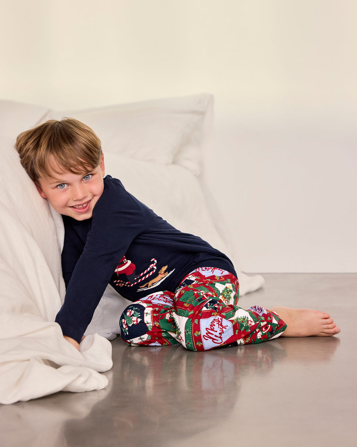 Kids Organic Cotton Christmas Patchwork Print Long Pyjama Set