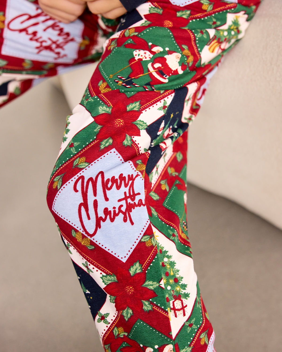 Kids Organic Cotton Christmas Patchwork Print Long Pyjama Set