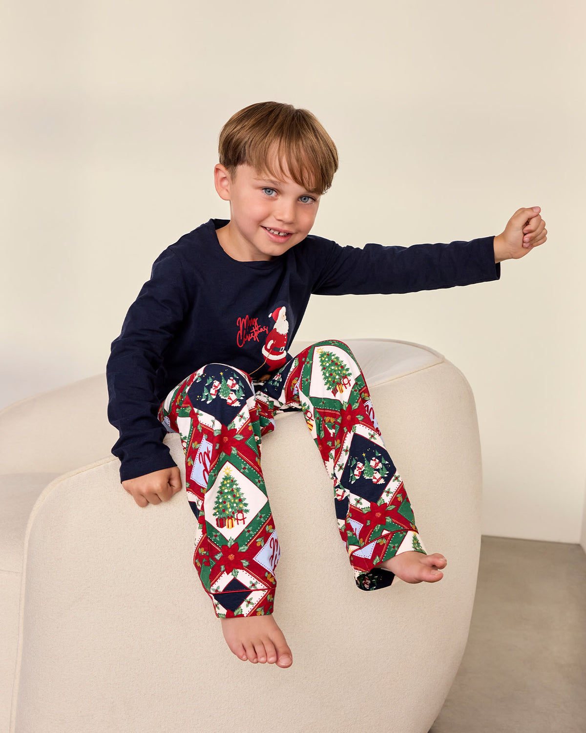 Kids Organic Cotton Christmas Patchwork Print Long Pyjama Set