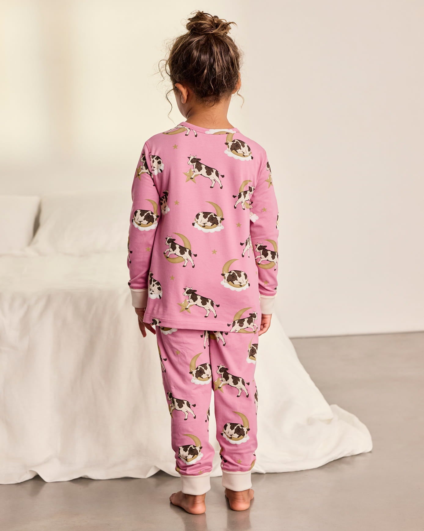Kids Two Pack Organic Cotton Cosmic Cow / Zebra Print Long Pyjama Set - Taupe