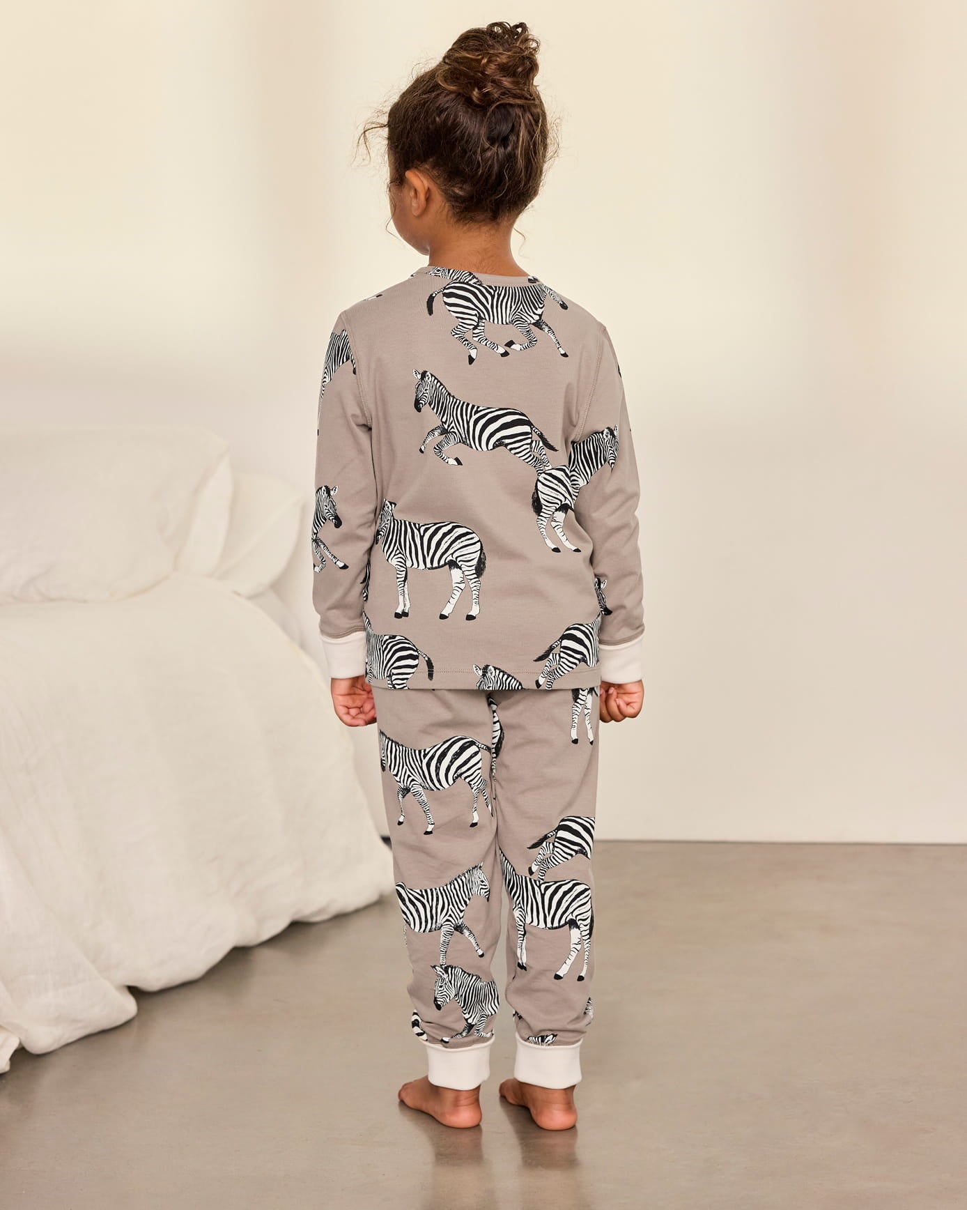 Kids Two Pack Organic Cotton Cosmic Cow / Zebra Print Long Pyjama Set - Taupe