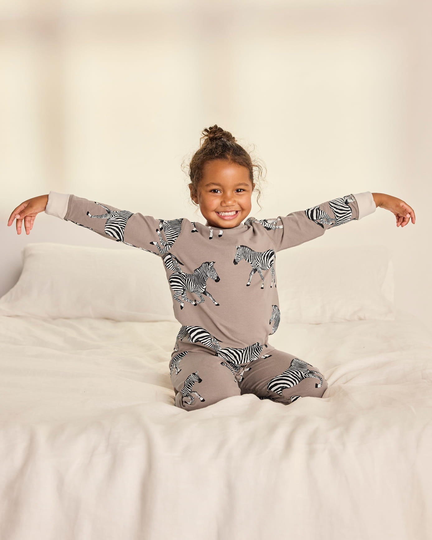 Kids Two Pack Organic Cotton Cosmic Cow / Zebra Print Long Pyjama Set - Taupe