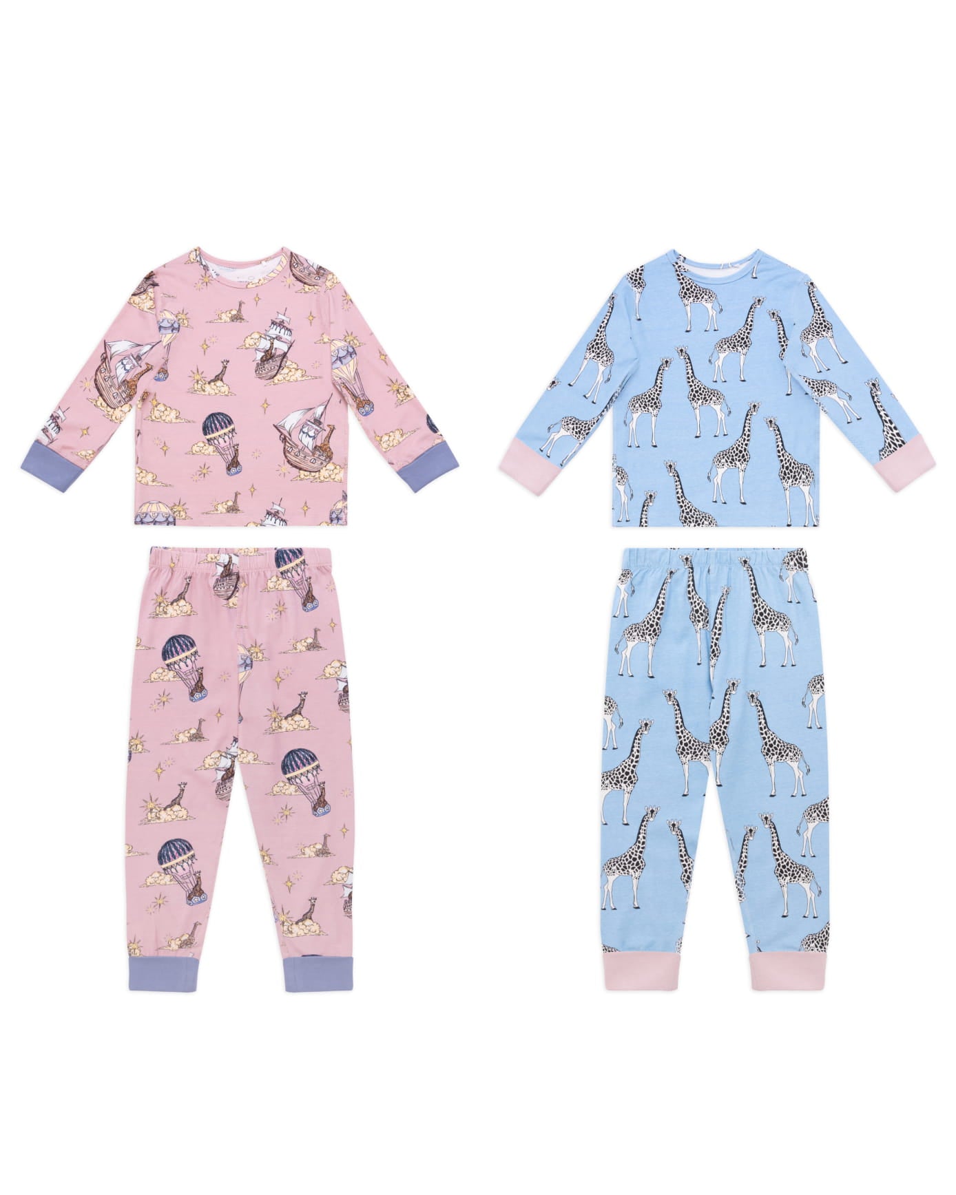 Kids Two Pack Organic Cotton Giraffe Cloudhopper / Giraffe Print Long Pyjama Set