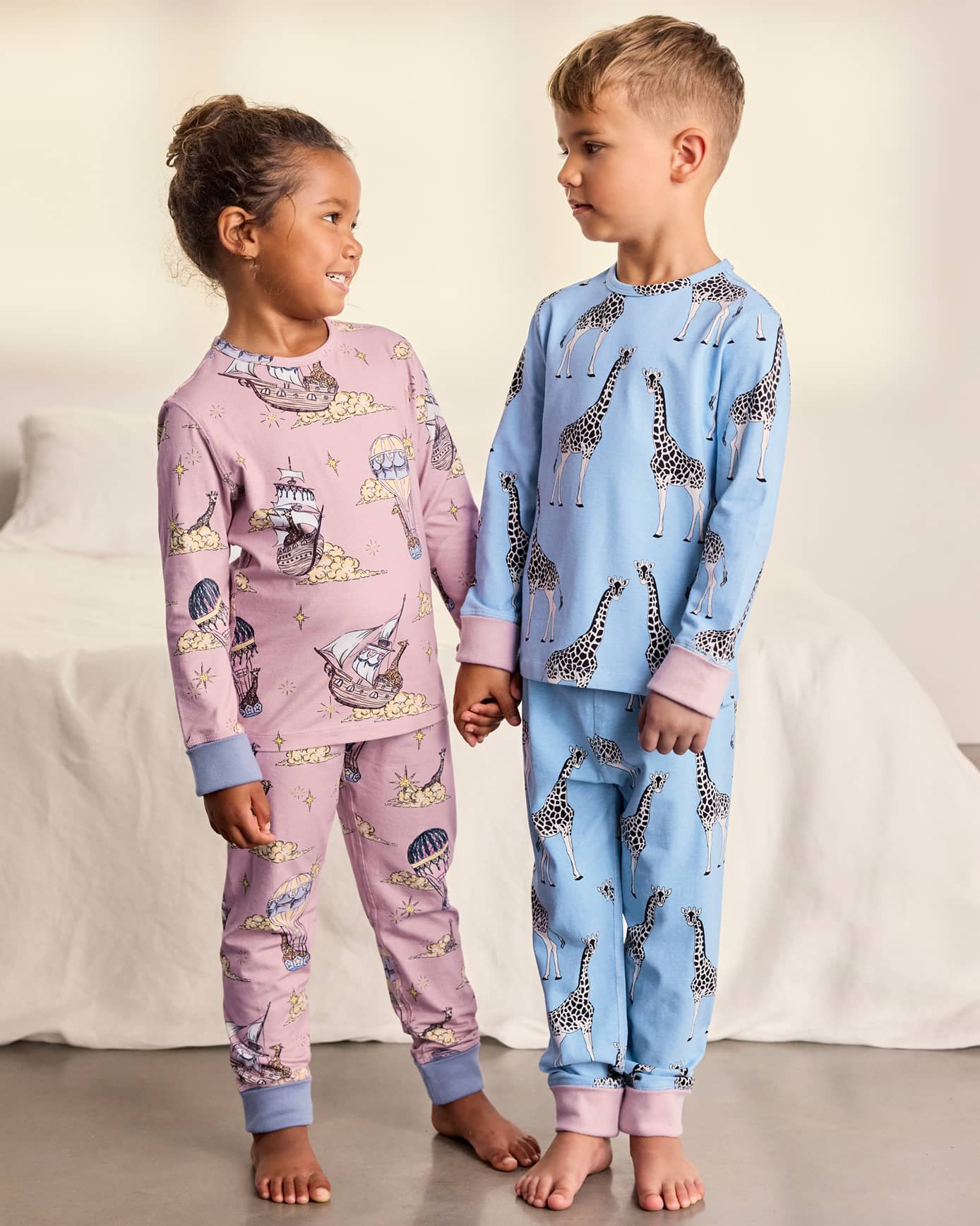 Kids Two Pack Organic Cotton Giraffe Cloudhopper / Giraffe Print Long Pyjama Set