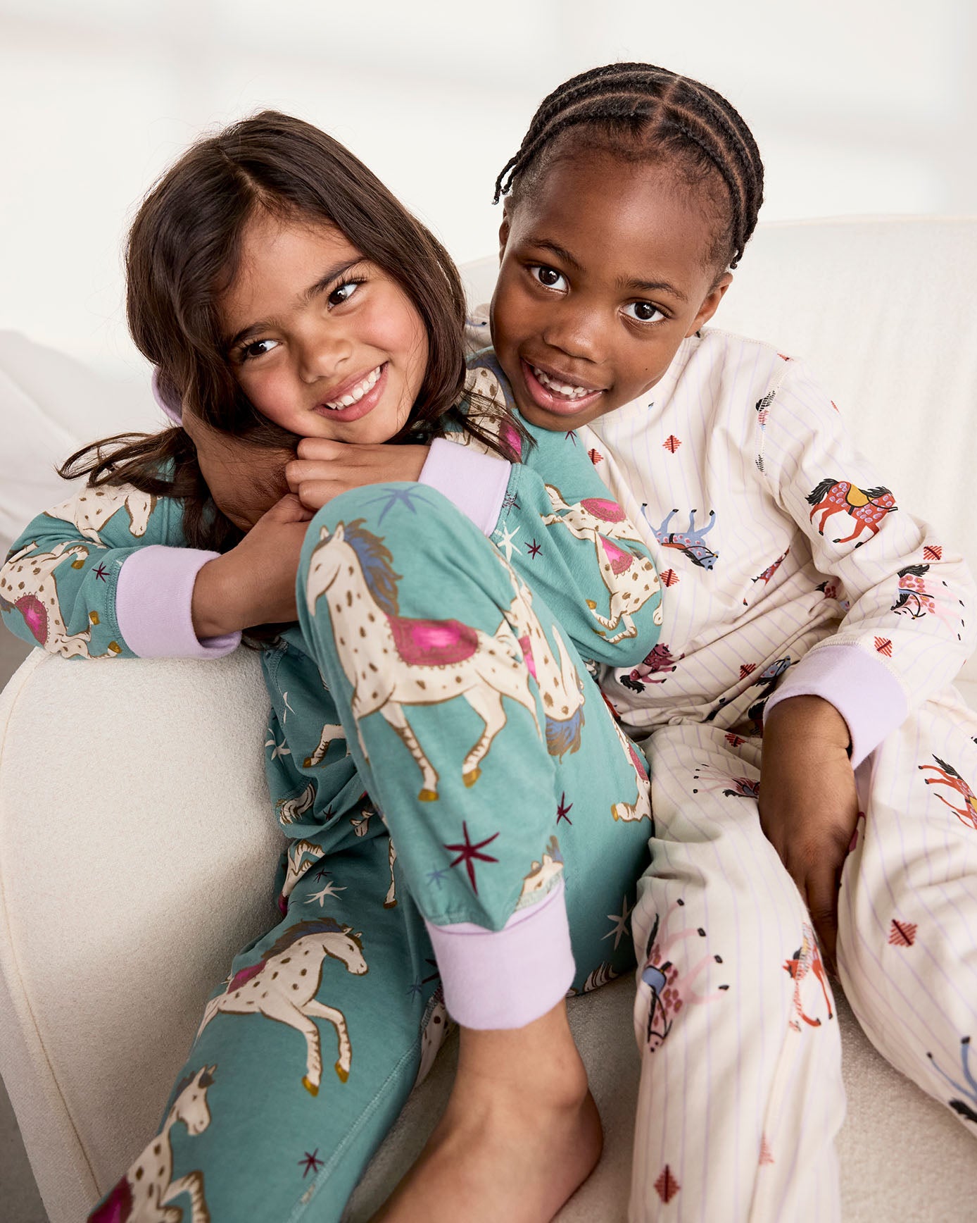 Kids Two Pack Organic Cotton Horse Stripe / Carousel Horse Print Long Pyjama Set