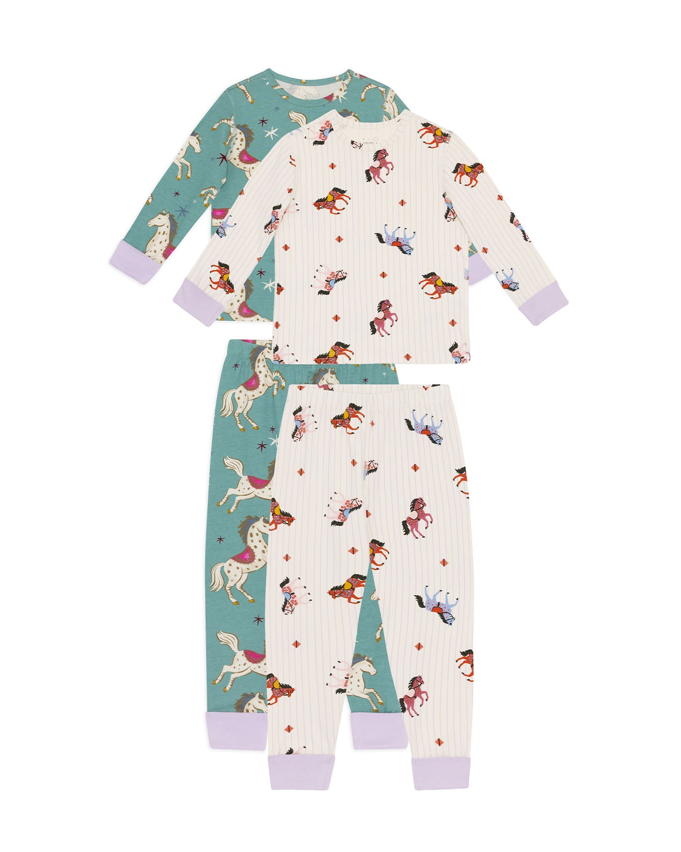 Kids Two Pack Organic Cotton Horse Stripe / Carousel Horse Print Long Pyjama Set