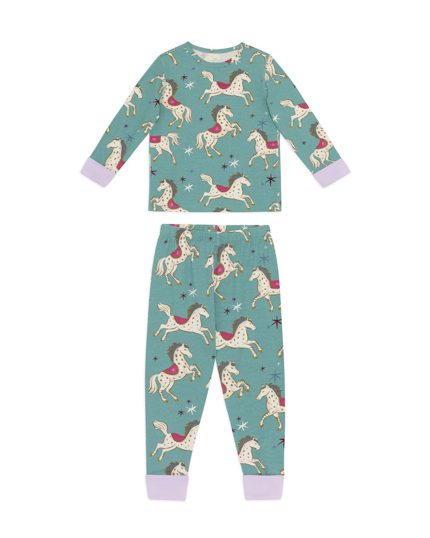 Kids Two Pack Organic Cotton Horse Stripe / Carousel Horse Print Long Pyjama Set
