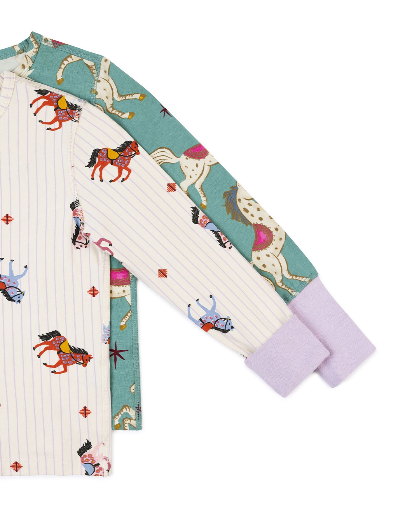 Kids Two Pack Organic Cotton Horse Stripe / Carousel Horse Print Long Pyjama Set