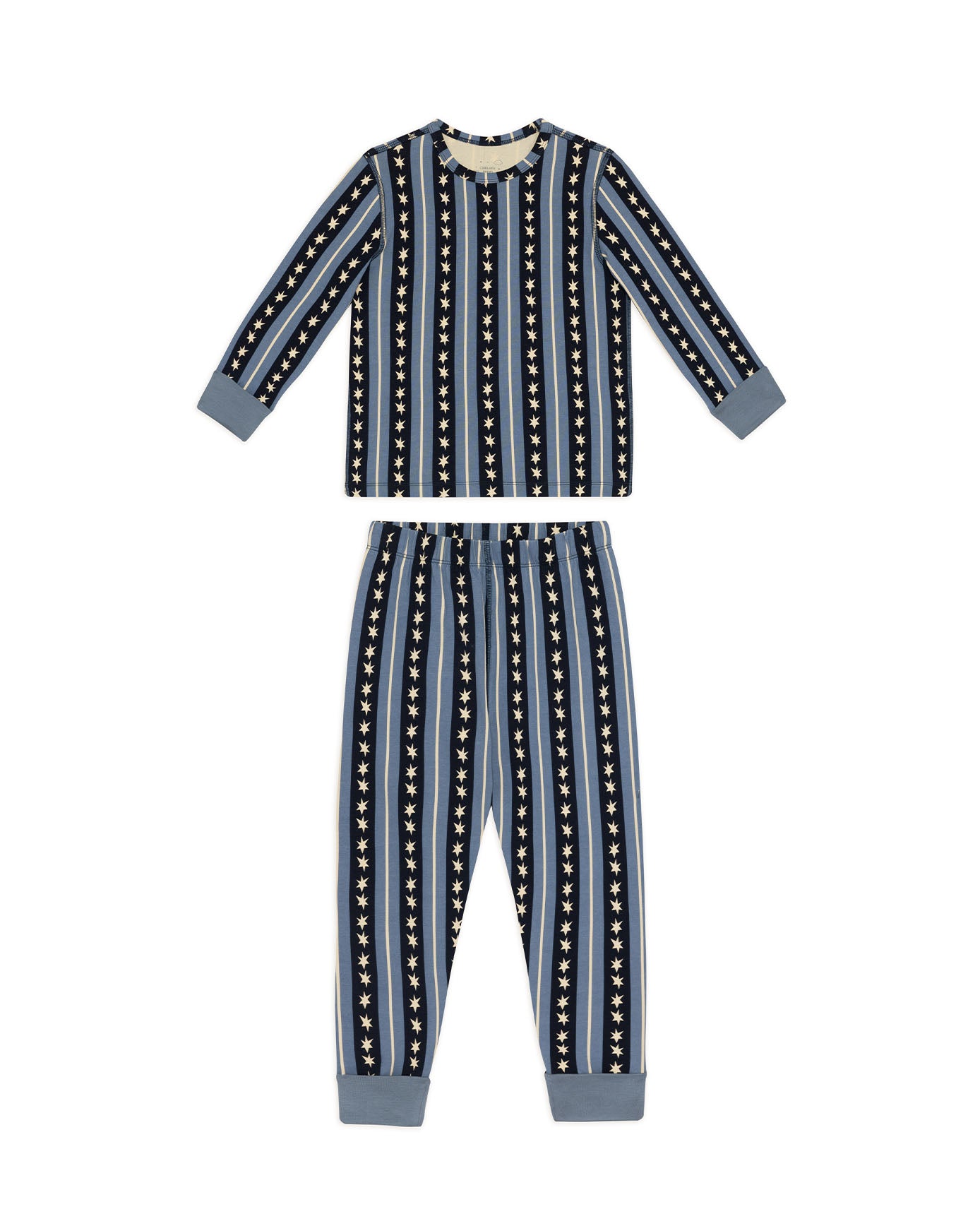 Kids Two Pack Organic Cotton Star Stripe / Lino Cut Leopard Print - Khaki Long Pyjama Set