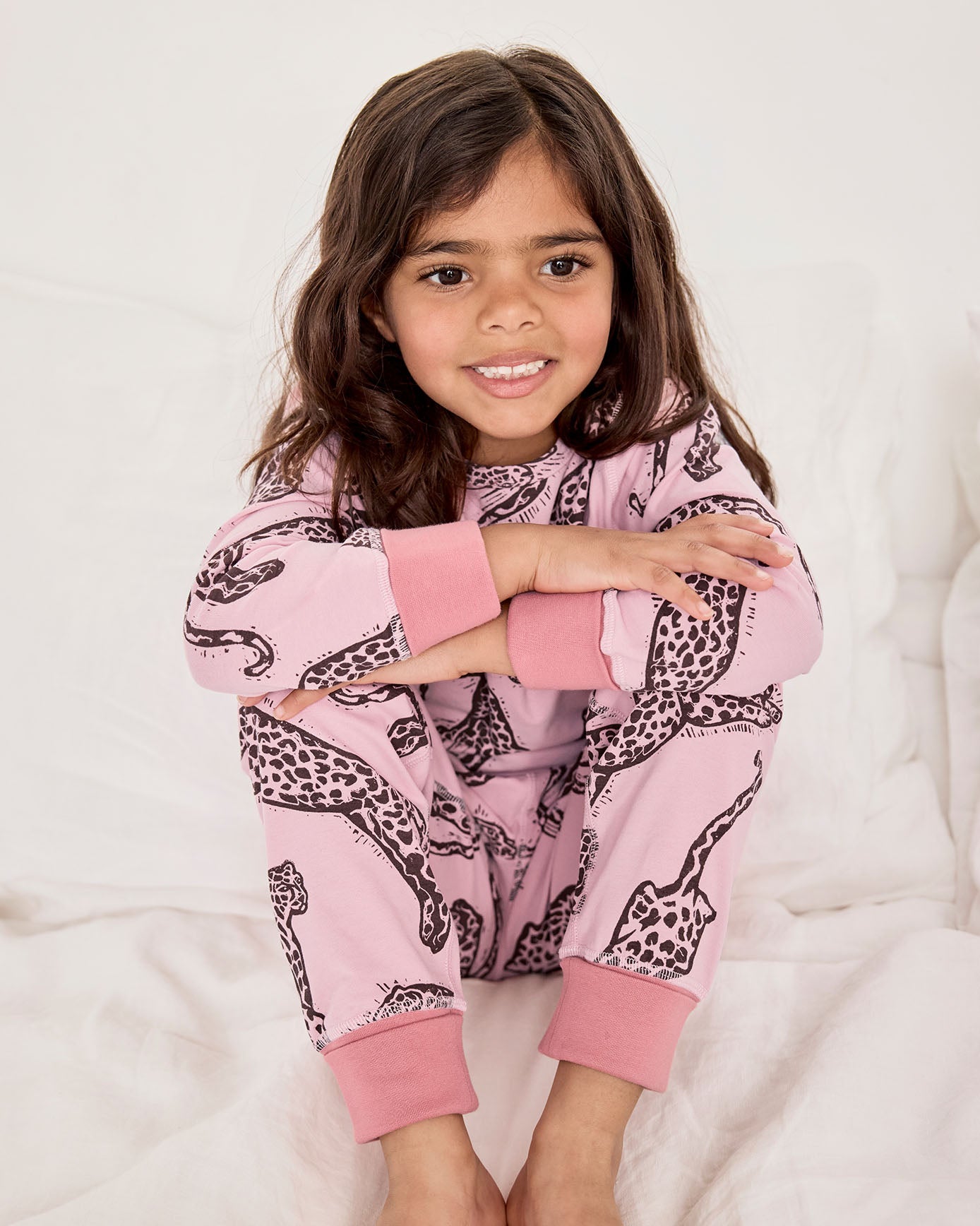 Kids Two Pack Organic Cotton Lino Cut Leopard Print - Pink / Linear Leopard Stripe Print Long Pyjama Set