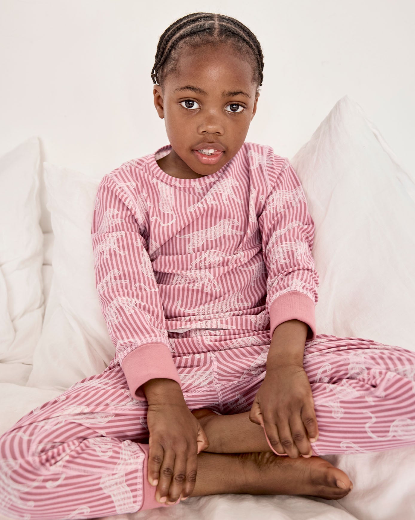 Kids Two Pack Organic Cotton Lino Cut Leopard Print - Pink / Linear Leopard Stripe Print Long Pyjama Set