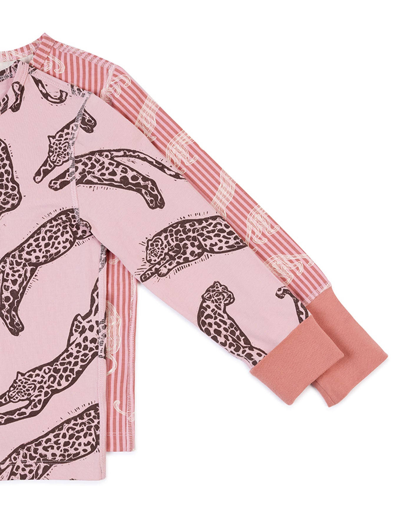 Kids Two Pack Organic Cotton Lino Cut Leopard Print - Pink / Linear Leopard Stripe Print Long Pyjama Set