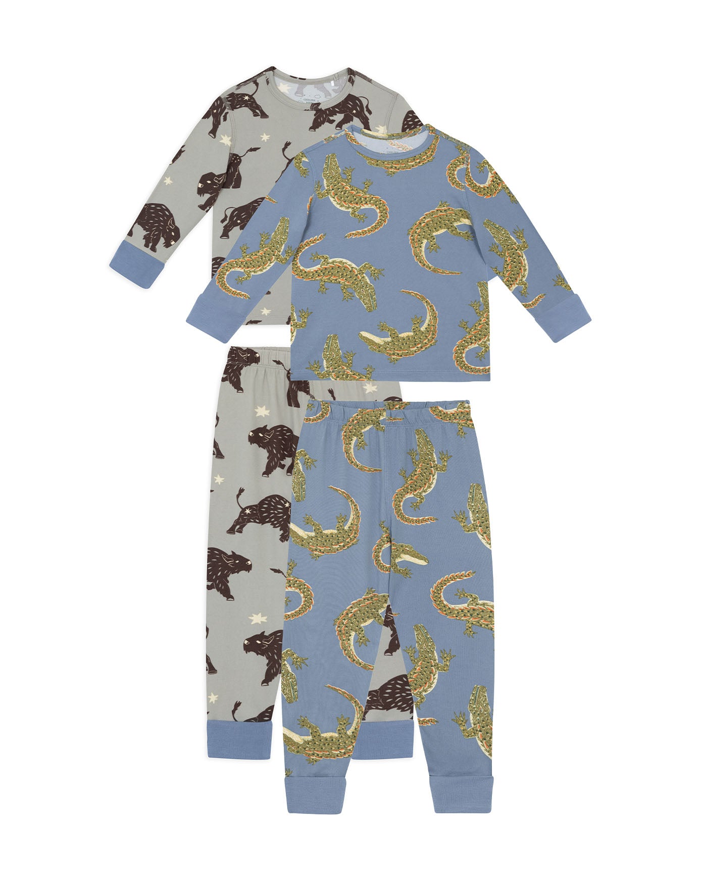 Kids Two Pack Crocodile Lagoon / Star Light Bison Print Long Pyjama Set