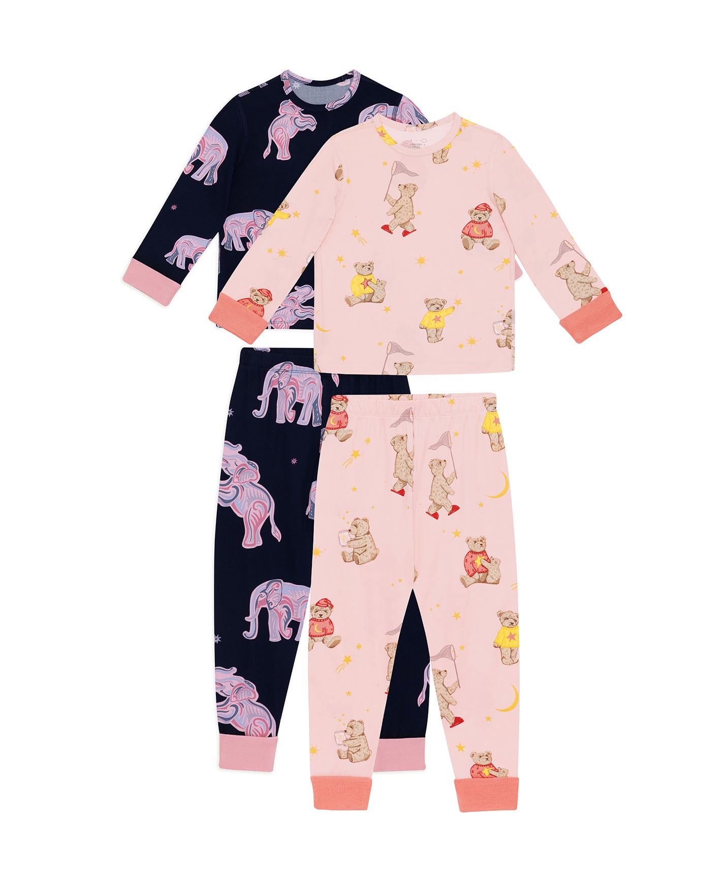 Kids Two Pack Elephant Dreamscape / Celestial Bear Print Long Pyjama Set