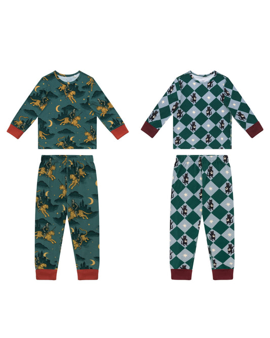 Kids Two Pack Midnight Serenade / Moonlit Knight Print Long Pyjama Set
