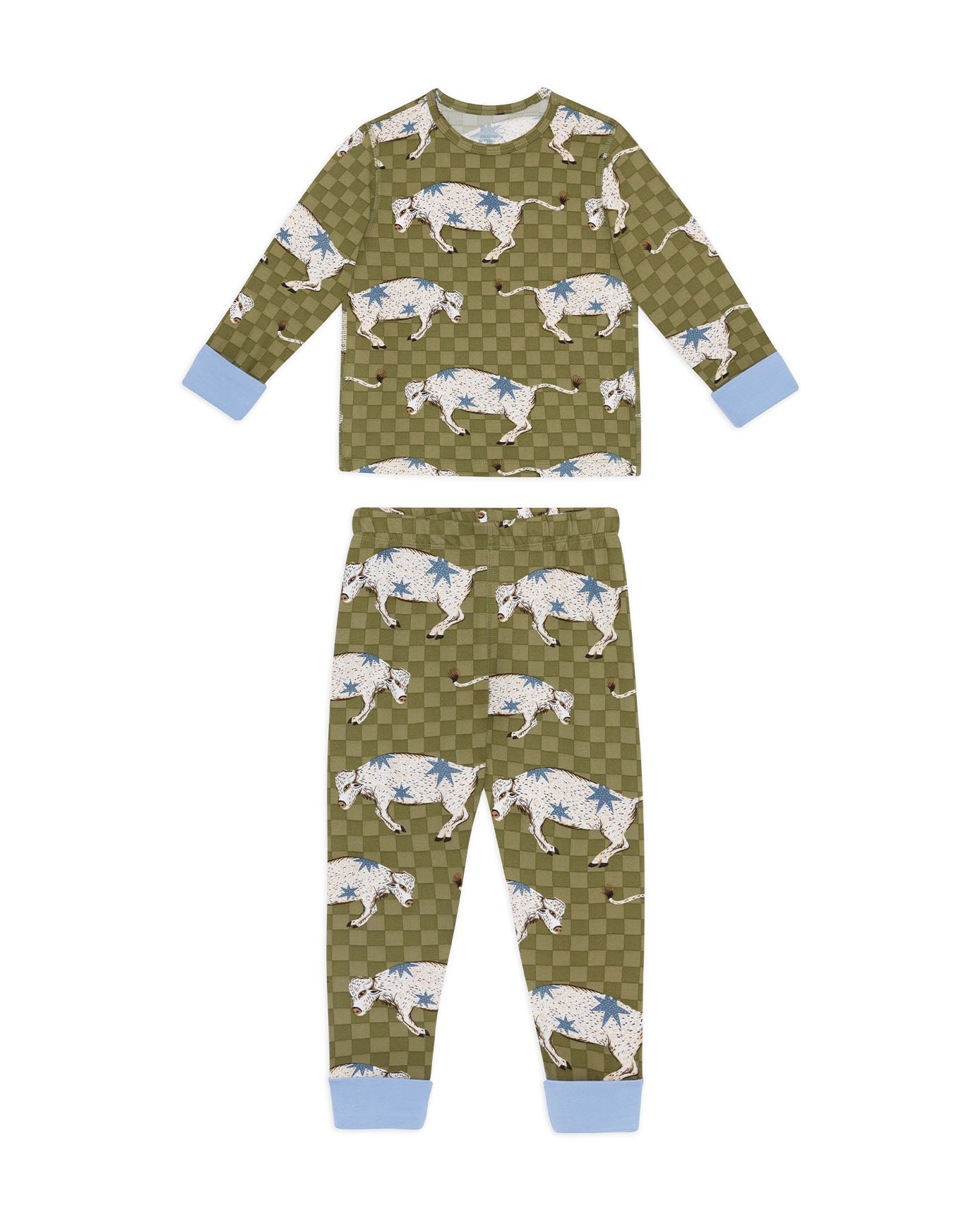 Kids Two Pack Giraffe / Checkerboard Bison Print Long Pyjama Set