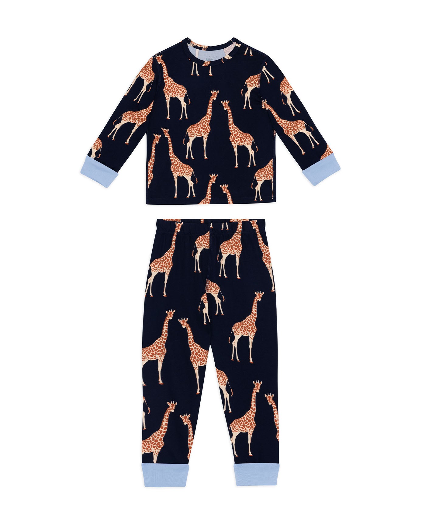 Kids Two Pack Giraffe / Checkerboard Bison Print Long Pyjama Set